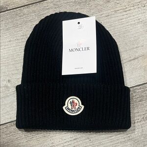 Moncler Black Ribbed Beanie NWT